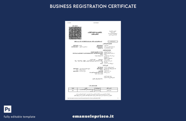 modello di certificato di registrazione di Tunisi in stile verificato